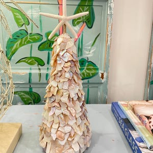 Mother-of-Pearl 12” Shell Tree: Handcrafted Coastal Christmas Decor