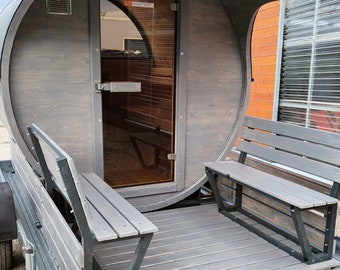 Mobiele sauna tuinsauna saunabarrel met aanhanger 750 kg oven