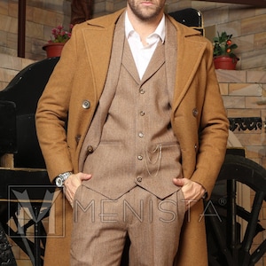 Menista Custom Tweed Wolle Dreiteiler Vintage Style Brauner Herrenanzug für Hochzeit, Winter, Bräutigam tragen und Groomsmen Anzüge Geschenk für ihn