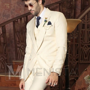 Menista Custom  Suit Slim Fit Three Piece Beige Mens Suit for Wedding, Engagement, Prom, Groom wear and Groomsmen Suits