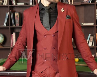 Terracotta Three Piece Suit: Trendy Rust Men's Wedding Suit