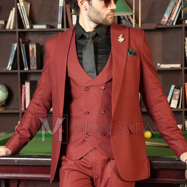 Menista Custom  Suit Trendy Three Piece Terracota / Rust  Mens Suit for Wedding, Engagement, Prom, Groom wear and Groomsmen Suit