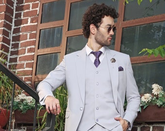 Menista Custom Suit Premium Three Piece Light lavender Purple Mens Suit for Wedding, Engagement, Prom, Groom wear and Groomsmen Suits