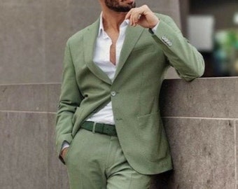 Men's Green Two Piece Suit: Classy Groom/Groomsmen Wear