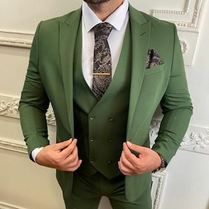 Menista Green Three Piece Suit: Stylish Groom & Groomsmen Attire