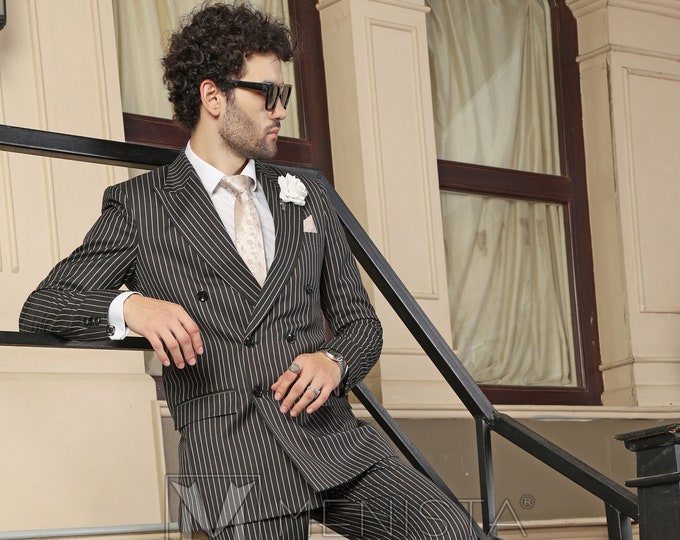 Steel Grey Double Breasted Vest Men's Suit 3 Pieces Marriage Groom Best Man Suits