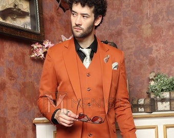 Menista Custom Suit Premium Three Piece Rust / Terracotta Mens Suit for Wedding, Engagement, Prom, Groom wear and Groomsmen Suits