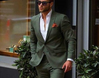 Menista Suit Klassischer zweiteiliger olivgrüner Herrenanzug für Hochzeit, Verlobung, Abschlussball, Bräutigam tragen und Groomsmen-Anzüge