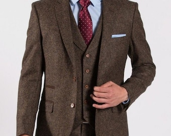 Bespoke Brown Tweed Suit: Slim Fit Vintage Style Three Piece
