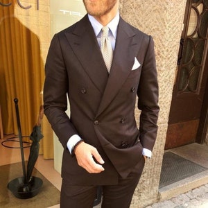 Brown Double Breasted Suit: Classy Two Piece Mens Wedding Suit