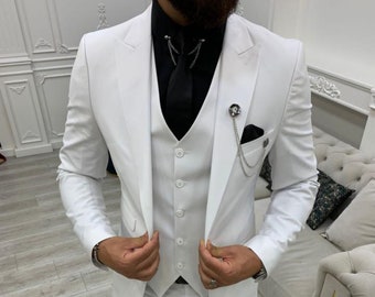 ダブルブレストメンズスーツ:結婚式用カスタムスリムフィットホワイト ダブルブレストメンズスーツ:結婚式用カスタムスリムフィットホワイト