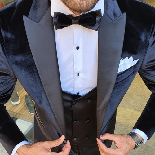 Menista Men's Premium Black Velvet 3 Piece Peak Collar - Etsy