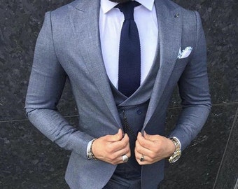 Menista  Suit Trendy Three Piece Grey Mens Suit for Wedding, Engagement, Prom, Groom wear and Groomsmen Suits