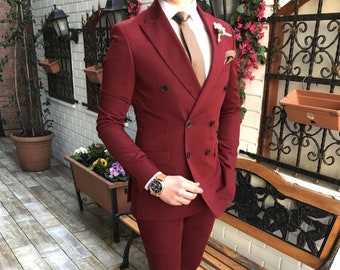 Menista  Suit Classy Double Breast Two Piece Burgundy Mens Suit for Wedding, Engagement, Prom, Groom wear & Groomsmen Suits