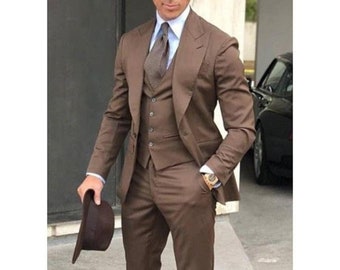 Menista  Suit Classy Three Piece Brown Mens Suit for Wedding, Engagement, Prom, Groom wear and Groomsmen Suits