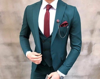 Menista Suit Premium Three Piece Green Mens Suit for Wedding, Engagement,  Prom, Groom wear and Groomsmen Suits