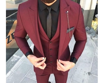 Menista  Suit Classy Three Piece Burgundy Mens Suit for Wedding, Engagement, Prom, Groom wear and Groomsmen Suits