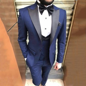 Menista Suit Designer Three Piece Navy Blue Tuxedo Mens Suit - Etsy