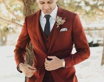 Menista  Suit Classy Three Piece Rust / Terracotta Mens Suit for Wedding, Engagement, Prom, Groom wear and Groomsmen Suits