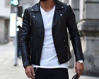 Menista  Custom Tailored  Black Lambskin Motorcycle Biker Slim Fit Leather Jacket for Men | Vintage Style Leather Jacket | Gift for him
