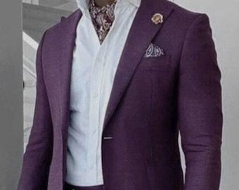 Menista Purple Two-Piece Suit, Blended Fabric, Wedding Groom Wear