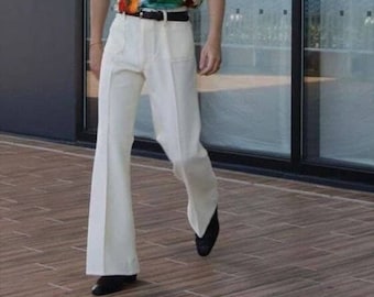 Menista Stylish Men Slim Fit Custom White Trouser For Business Formal Bespoke Flares, Prom, Bell bottom Pant Gift For Him