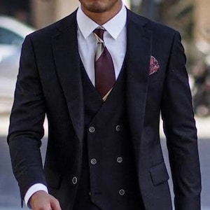 Menista  Suit Stylish Three Piece Dark Navy Mens Suit for Wedding, Engagement, Prom, Groom wear and Groomsmen Suits