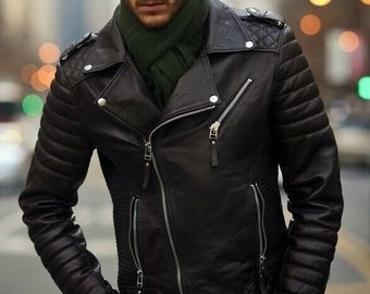 Menista  Custom Black Lambskin Motorcycle Biker Slim Fit Leather Jacket for Men | Vintage Style Customized Leather Jacket | Gift for him