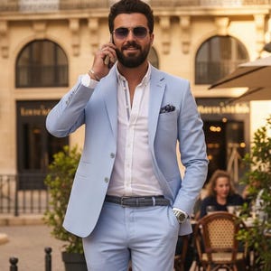 Sky Blue Two-Piece Suit, Mens Wedding Groom Suit image 1