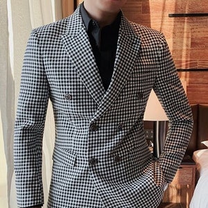 Menista Suit Double Breast Classy Two Piece Houndstooth Mens Suit for Wedding, Engagement, Prom, Groom wear and Groomsmen Suits