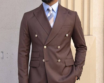 Menista Slim Fit Stylish Double Breast Two Piece Brown Mens Suit for Wedding, Engagement, Prom, Groom wear and Groomsmen Suits