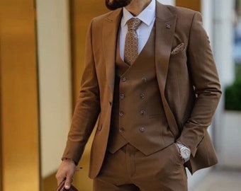 Menista Custom Suit Premium Dreiteiler Braun Maßgeschneiderte Herrenanzug für Hochzeit, Verlobung, Abschlussball, Bräutigam tragen und Groomsmen Anzüge Geschenk für ihn
