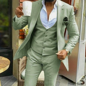 Menista dreiteiliger grüner Anzug, Hochzeit, Verlobung, Abschlussball, Bräutigam tragen