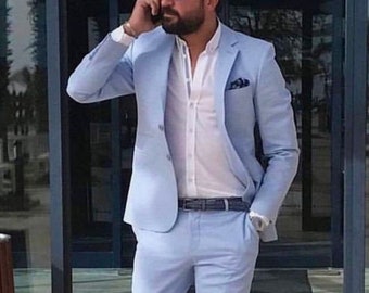 Menista  Suit Premium Two Piece Sky Blue Mens Suit for Wedding, Engagement, Prom, Groom wear and Groomsmen Suits