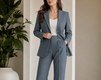 Women's 2-Piece Formal Suit Set, Blazer, Vest, Wide-Leg Trousers, Custom Fit