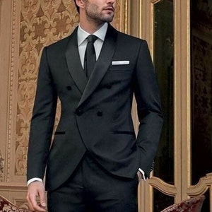 Menista Suit Premium Three Piece Black Tuxedo Mens Suit for Wedding, Engagement, Prom, Groom wear and Groomsmen Suits gift for him