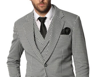 Menista Custom Custom Suit Classy Slim Fit Three Piece Houndstooth Mens Suit for Wedding, Engagement, Prom, Groom wear and Groomsmen Suits