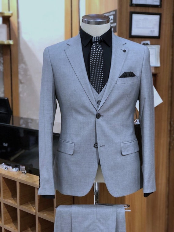 Menista Men's Grey Premium 3 Piece Slim Fit Suit - Etsy