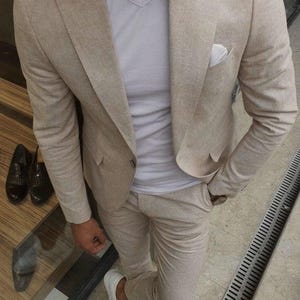 Beige Two Piece Suit: Classy Mens Wedding & Prom Outfit