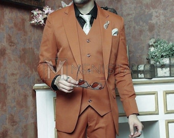 Menista Custom Suit Premium Three Piece Rust / Terracotta Mens Suit for Wedding, Engagement, Prom, Groom wear and Groomsmen Suits