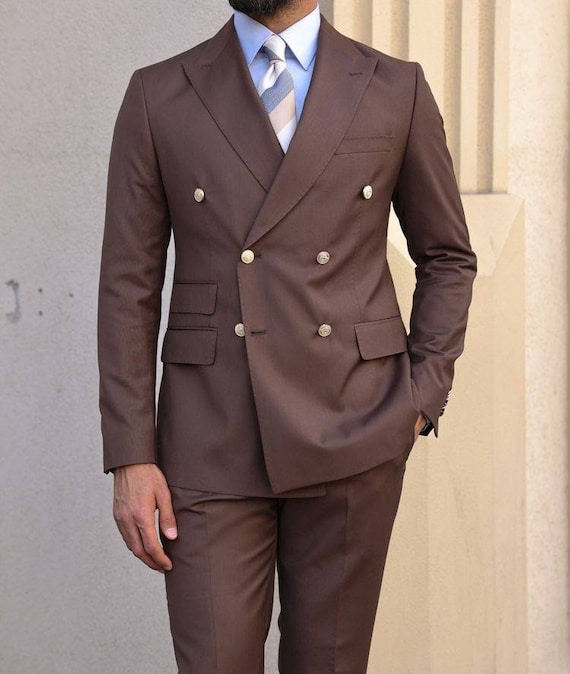 Menista Slim Fit elegante doble pecho traje de dos piezas marron para hombre para boda compromiso fiesta de graduacion ropa de novio y trajes de padrino de boda Etsy Espana