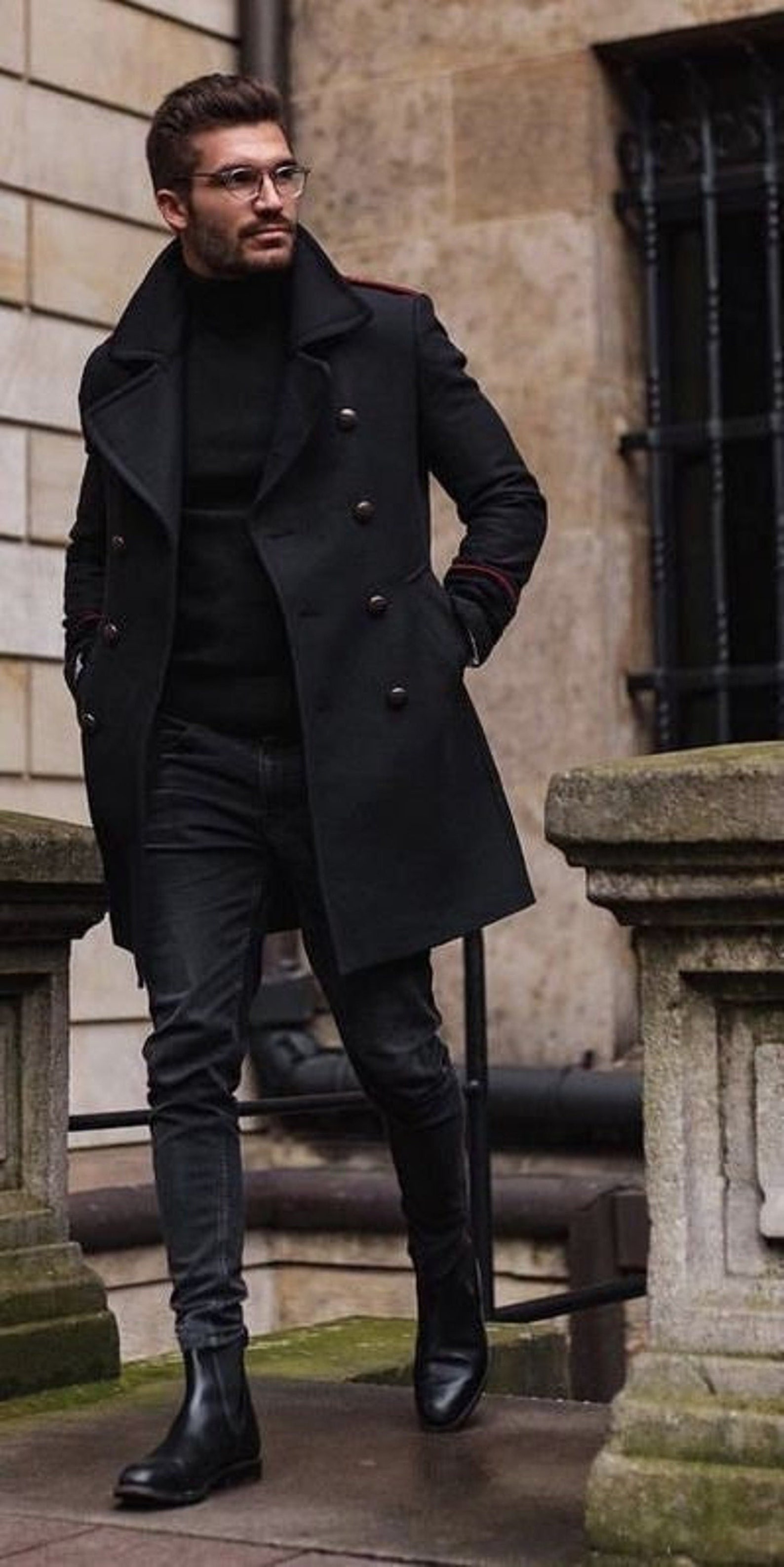 Menista Premium Black Mens Long Over Coat Double Breast Wool - Etsy