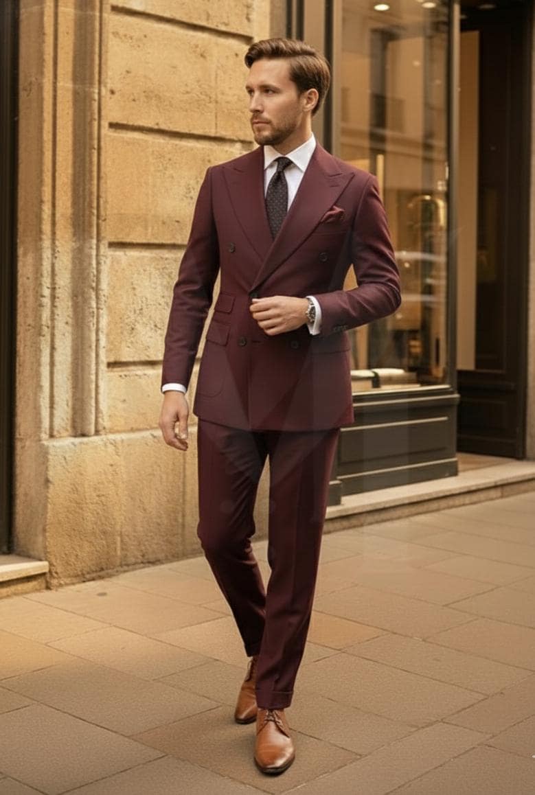 ブラウン ダブルブレストスーツ ブラウンのダブルブレストスーツ：上品なツーピースのメンズ