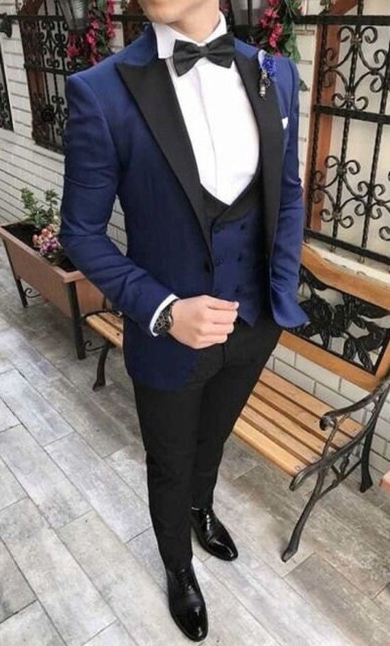 Menista Suit Fancy Three Piece Navy Tuxedo Mens Suit for Wedding,  Engagement, Prom, Groom Wear and Groomsmen Suits 