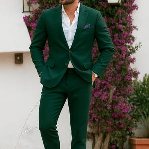 Menista Bespoke Slim Fit Suit Classy Single Breast Two Piece Green Mens Suit for Wedding, Engagement, Prom, Groom wear & Groomsmen Suits