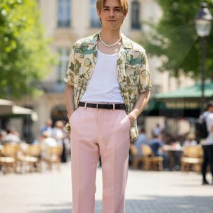 Pantalones blancos de campana para hombre: corte formal a medida. Rayon Blush Pink