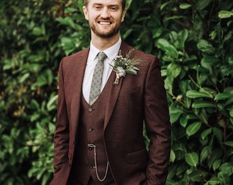 Menista Tweed Wool Suit: Vintage Style Brown Three Piece Groom Wear