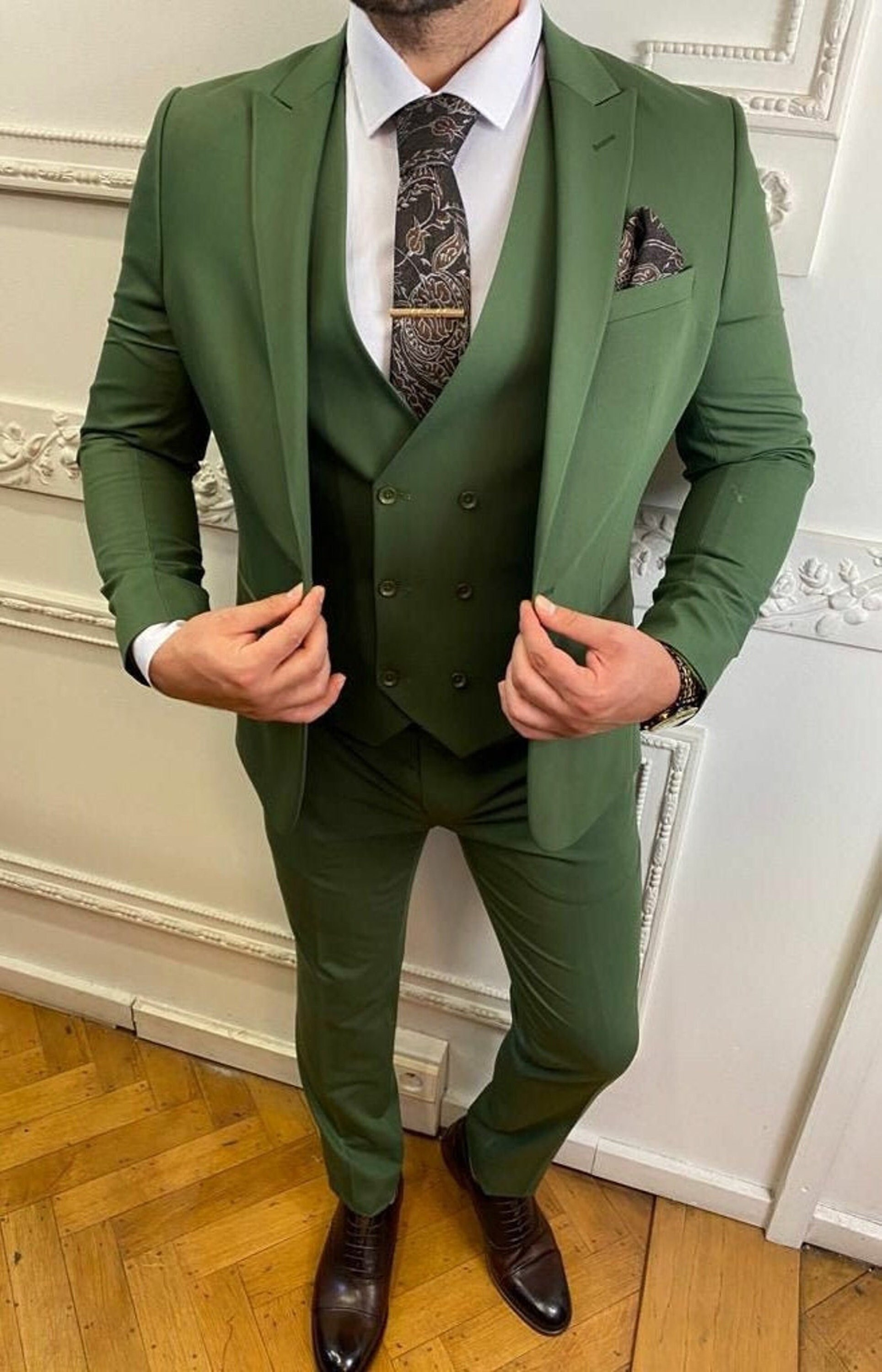 Menista Suit Stylish Three Piece Green Mens Suit for Wedding