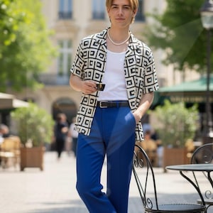 Pantalones blancos de campana para hombre: corte formal a medida. Rayon Cobalt Blue