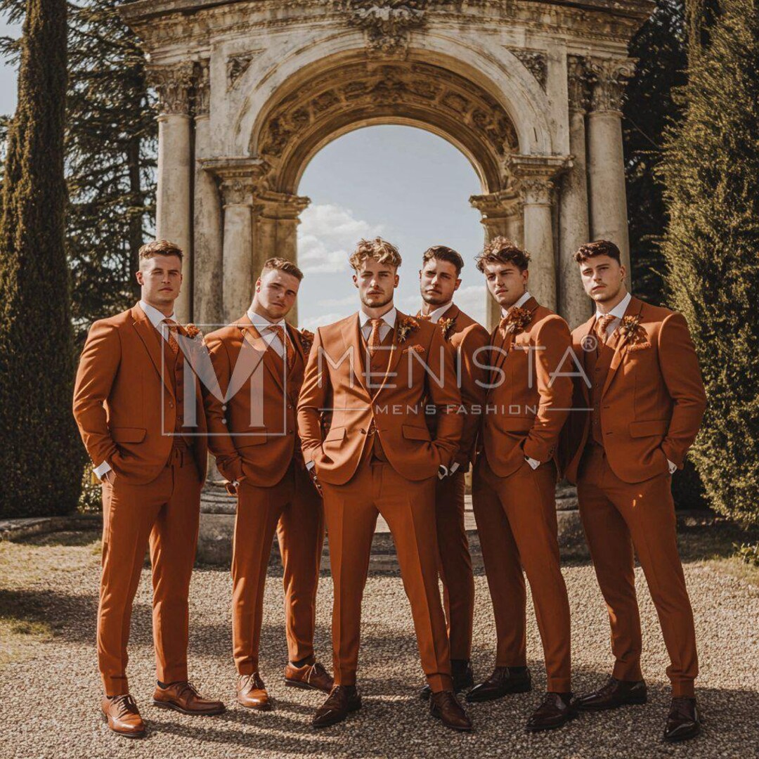 Traje Menista Premium de tres piezas en color óxido y terracota